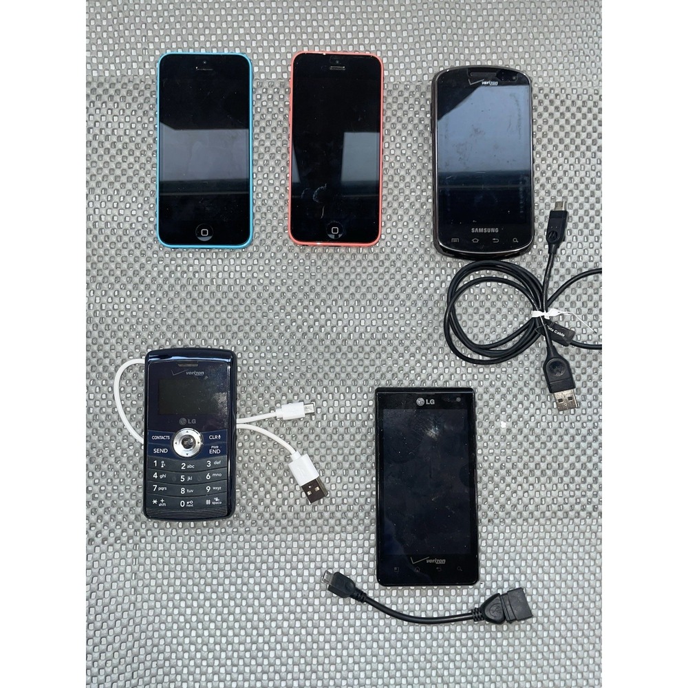 Retro Verizon Cell Phone Lot 5 LG Samsung  iPhone 5c x2 Tested Powers On/Parts